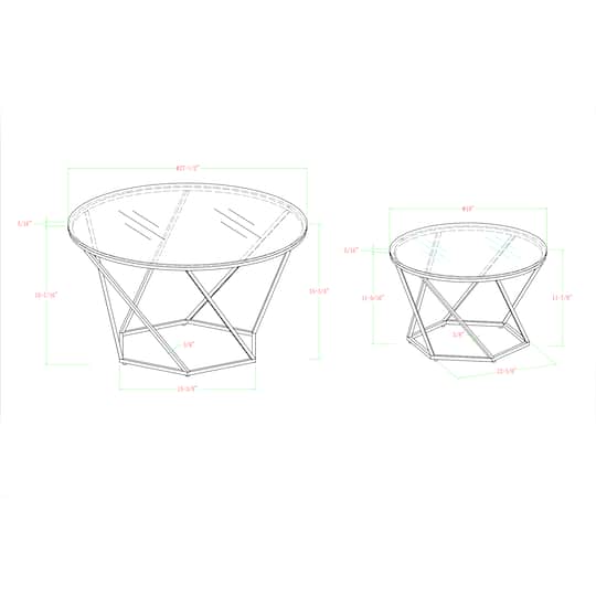 Walker Edison Gold Geometric Glass Nesting Tables Set